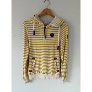 Wanakome Long Sleeve Hoodie Quarter Zip Modal Cotton Yellow Stripes Size XS